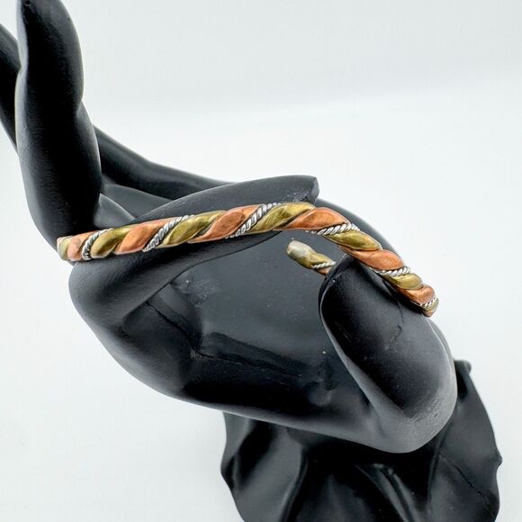 Vintage Copper Brass Silver Tone Twisted Cuff Bracelet Boho Torque Southwestern - Picture 5 of 9